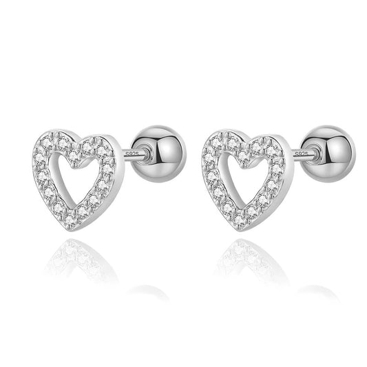 Sterling Silver Cubic Zirconia Heart Shape Stud Earrings - Mia Ishaaq
