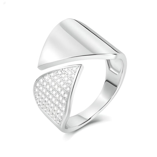 Sterling Silver Open Design Cubic Zirconia Wide Ring - Mia Ishaaq