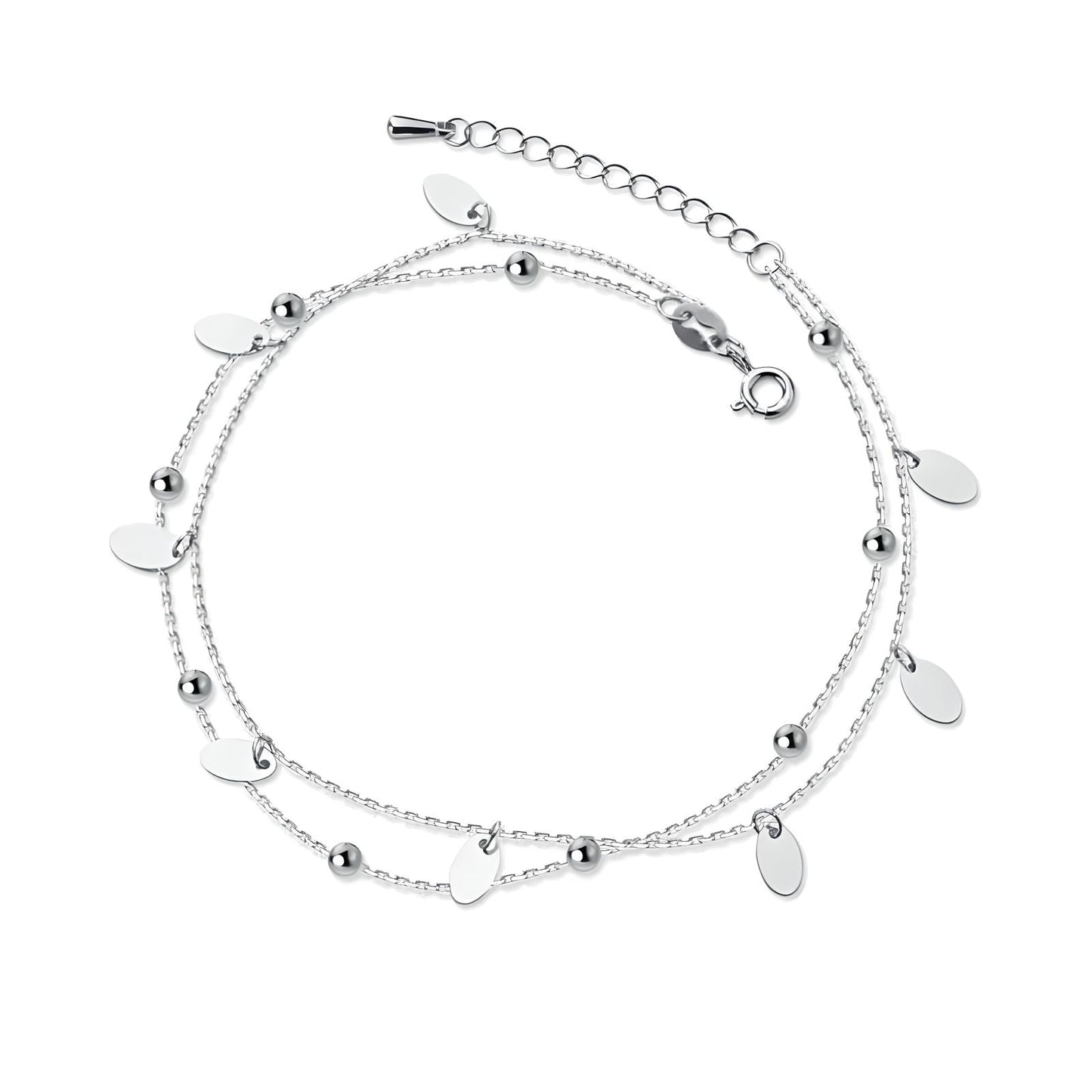 925 sterling silver double chain elliptical anklet bracelet - Mia Ishaaq