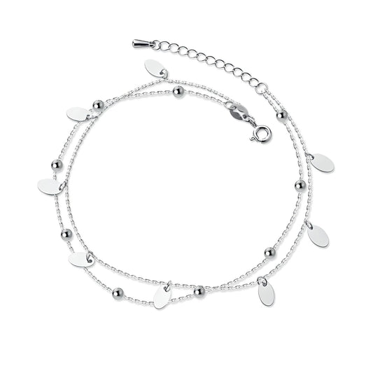 925 sterling silver double chain elliptical anklet bracelet - Mia Ishaaq
