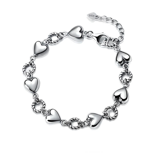 Sterling silver heart and ring chain retro bracelet - Mia Ishaaq
