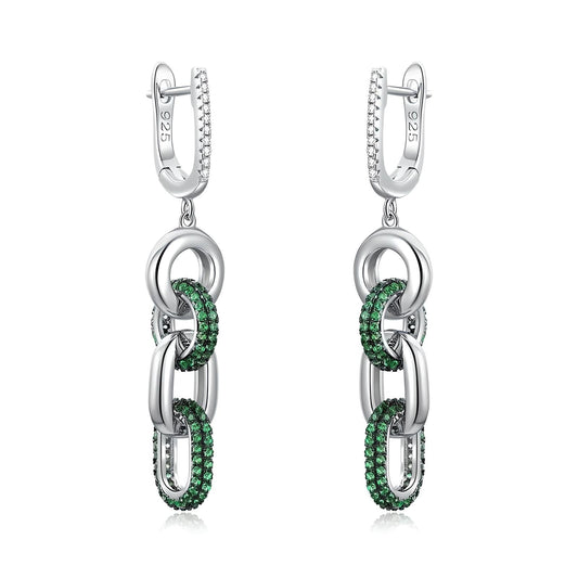 Sterling silver clear and green cubic zirconia duo dangle long earrings - Mia Ishaaq