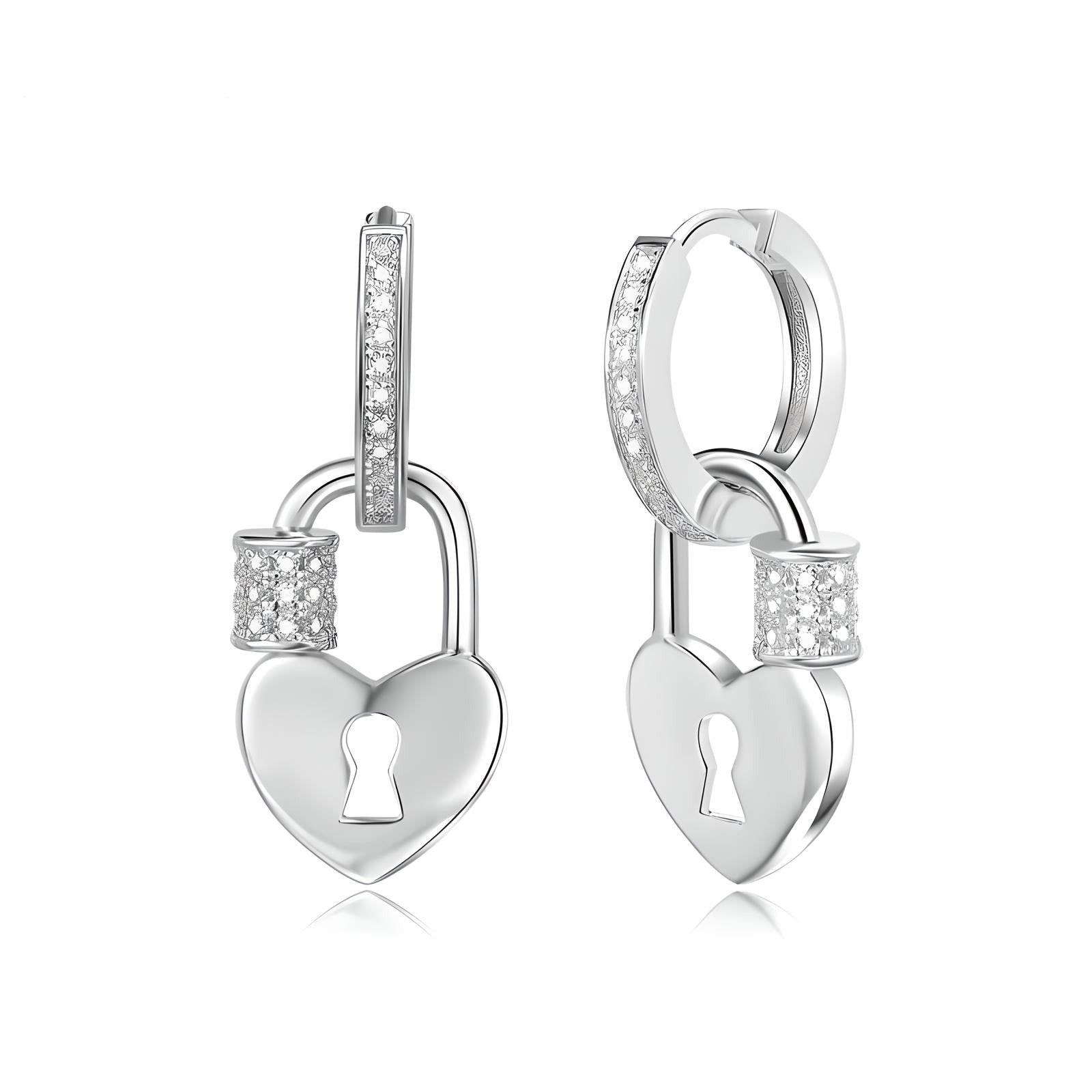 sterling silver heart lock drop earrings - Mia Ishaaq