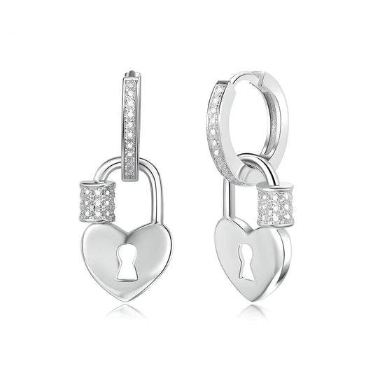 sterling silver heart lock drop earrings - Mia Ishaaq