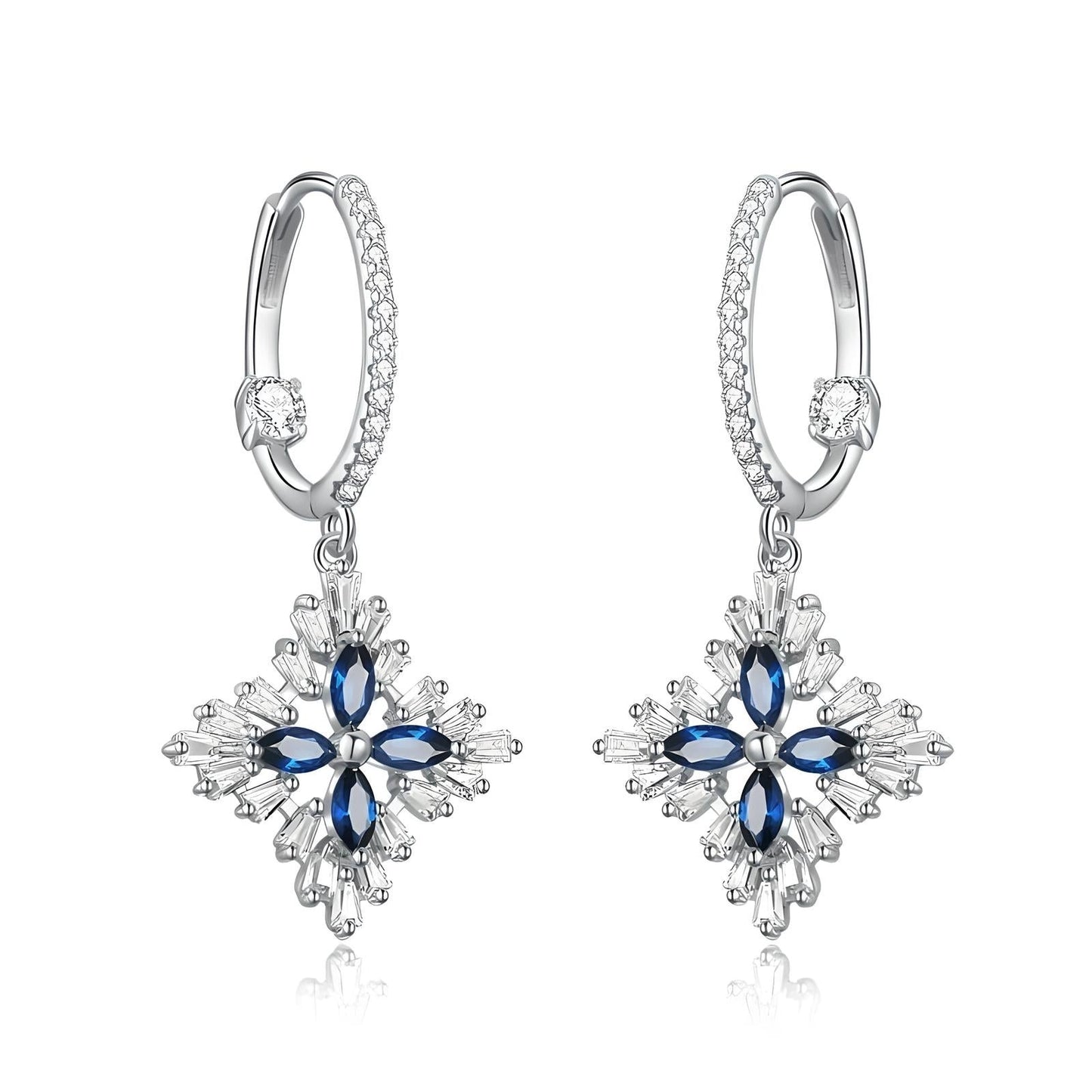 Sterling Silver Blue and Clear Cubic Zirconia Snap Fastening Dangle Earrings - Mia Ishaaq