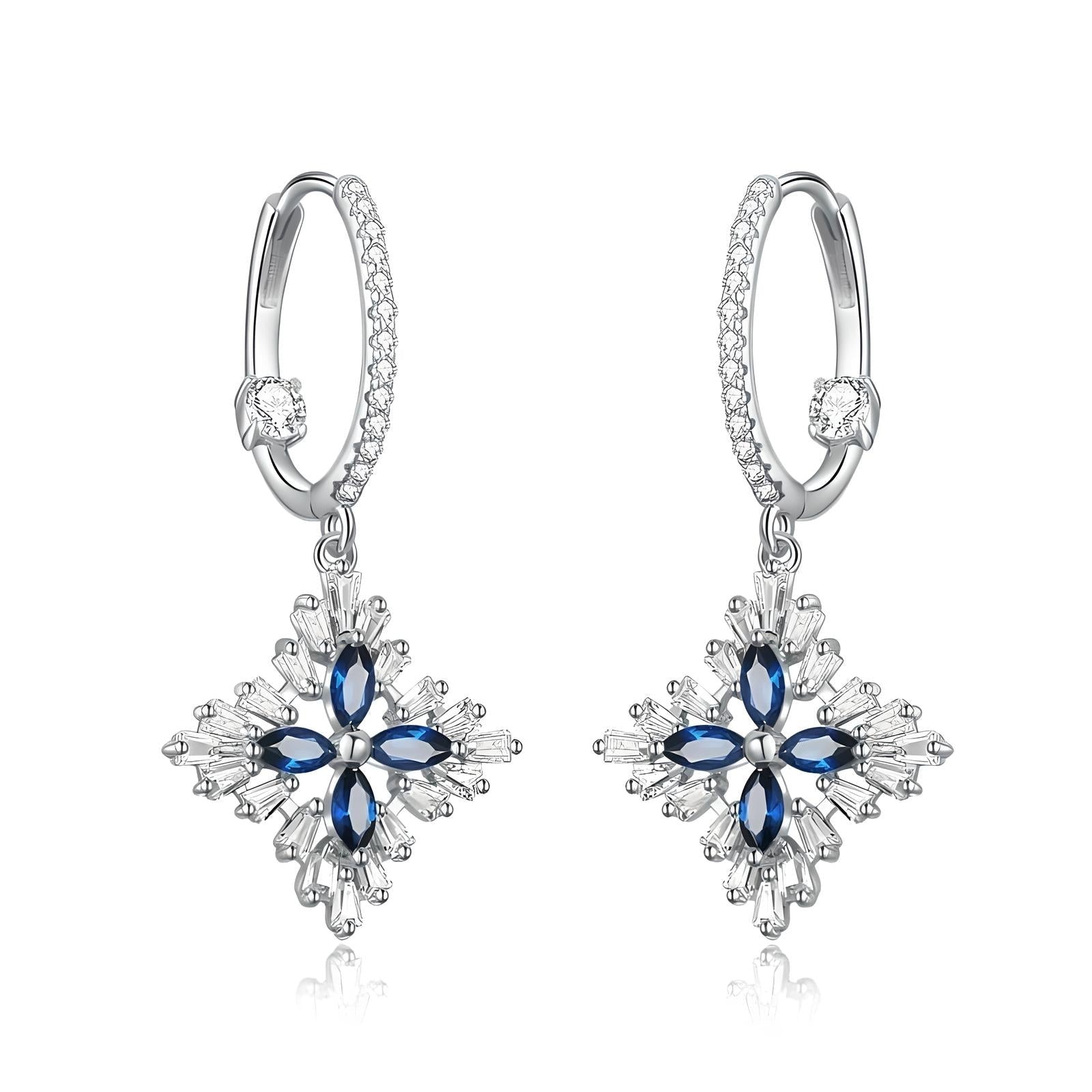 Sterling Silver Blue and Clear Cubic Zirconia Snap Fastening Dangle Earrings - Mia Ishaaq