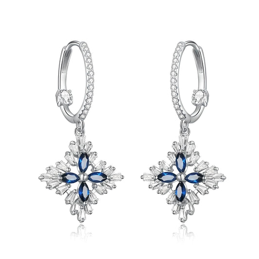 Sterling Silver Blue and Clear Cubic Zirconia Snap Fastening Dangle Earrings - Mia Ishaaq