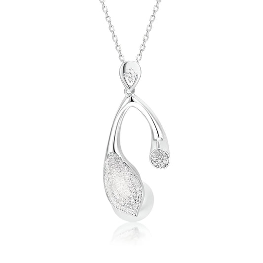 Natural Freshwater pearl sterling silver necklace with clear cubic zirconia - Mia Ishaaq