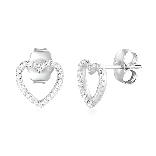 Sterling Silver Cubic Zirconia Heart Stud Earrings - Mia Ishaaq