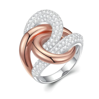 Sterling Silver Curved Lines Two Tone Cubic Zirconia Rose Gold ring - Mia Ishaaq