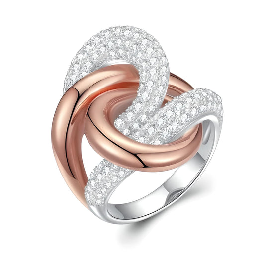 Sterling Silver Curved Lines Two Tone Cubic Zirconia Rose Gold ring - Mia Ishaaq