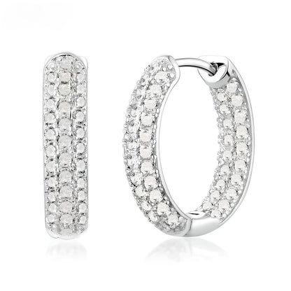 Sterling Silver Cubic Zirconia Embossed Hearts Hoop Earrings - Mia Ishaaq