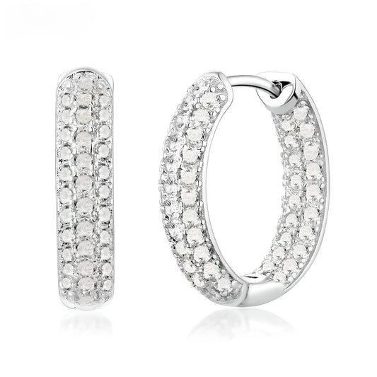 Sterling Silver Cubic Zirconia Embossed Hearts Hoop Earrings - Mia Ishaaq