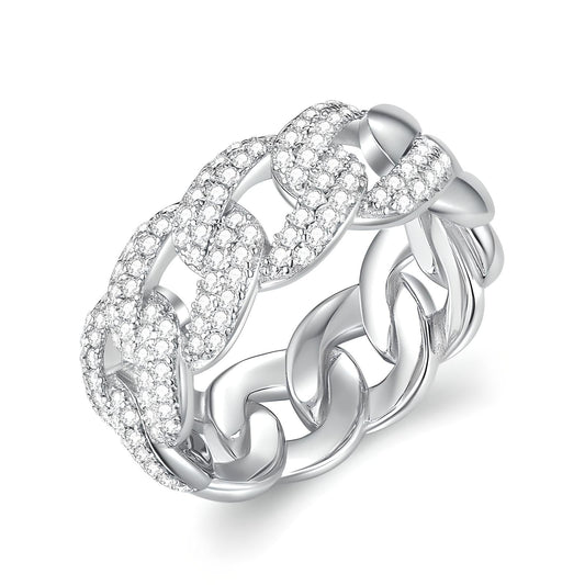 Sterling Silver Cuban Link Chain Ring - Mia Ishaaq