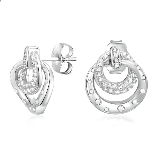 Sterling Silver Irregular Circle Cubic Zirconia Stud Earrings - Mia Ishaaq