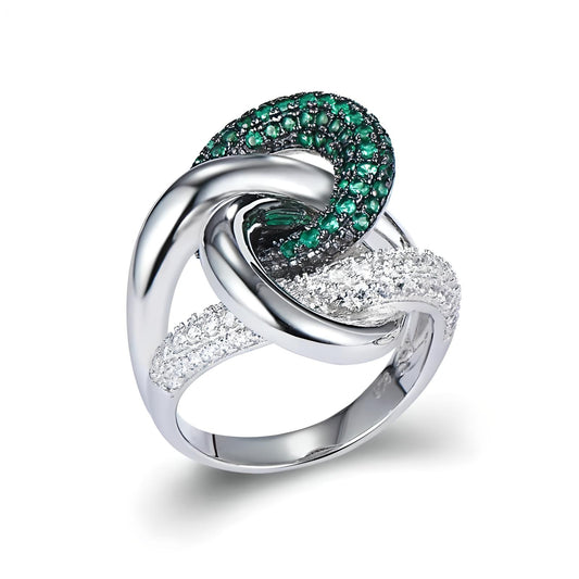 Sterling silver Clear and green cubic zirconia irregular curve ring - Mia Ishaaq