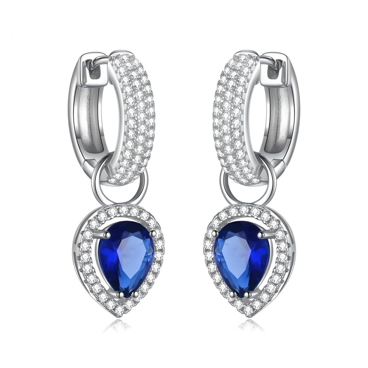 Sterling Silver Blue and Clear Cubic Zirconia Snap Fastening Dangle Earrings - Mia Ishaaq