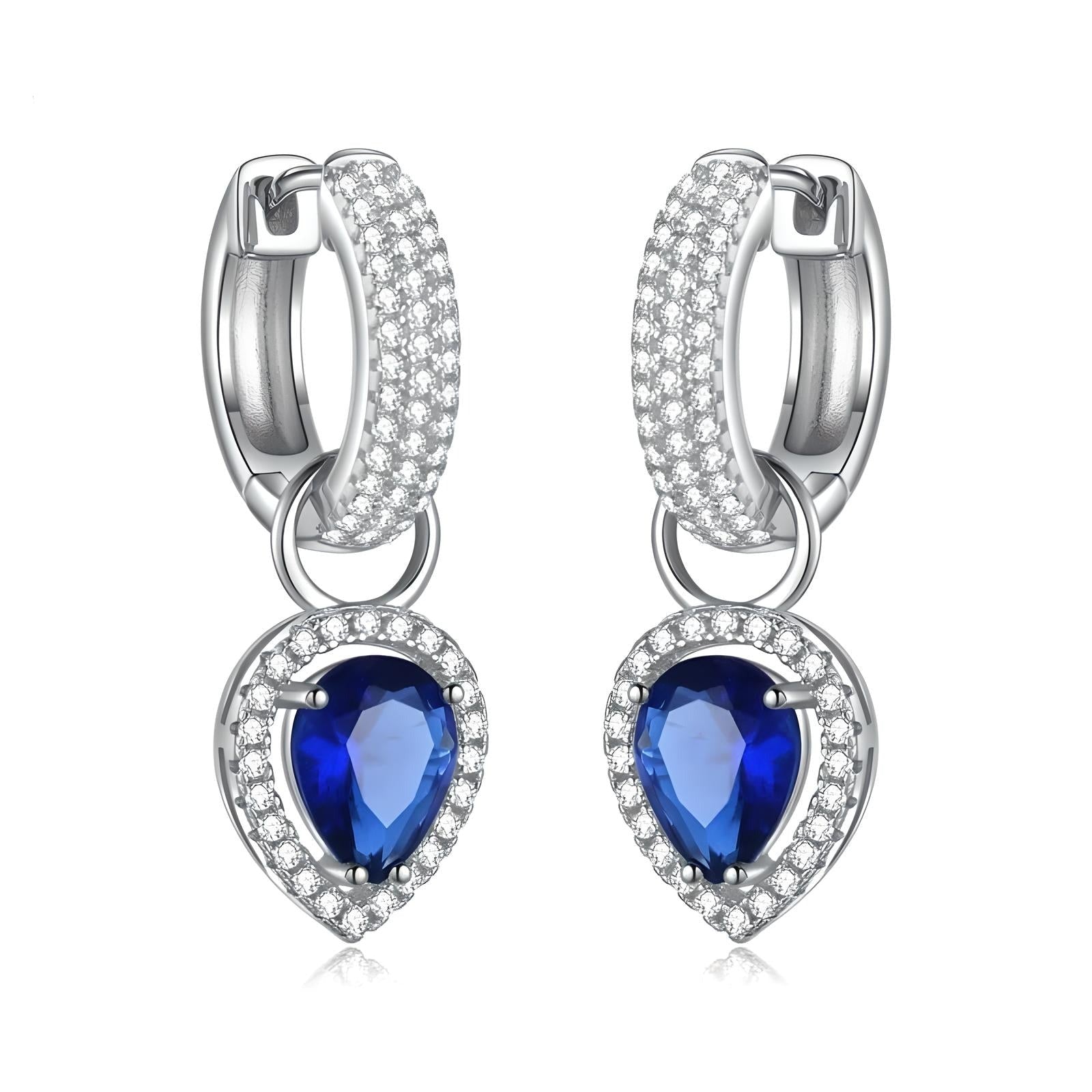 Sterling Silver Blue and Clear Cubic Zirconia Snap Fastening Dangle Earrings - Mia Ishaaq