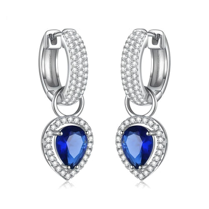 Sterling Silver Blue and Clear Cubic Zirconia Snap Fastening Dangle Earrings - Mia Ishaaq