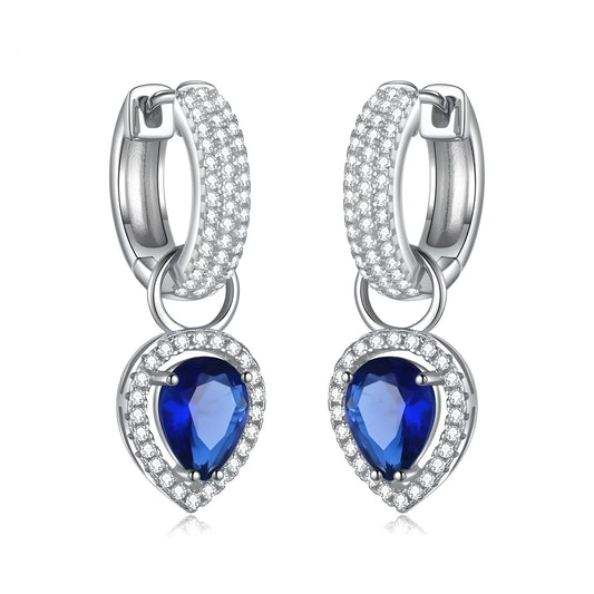 Sterling Silver Blue and Clear Cubic Zirconia Snap Fastening Dangle Earrings - Mia Ishaaq