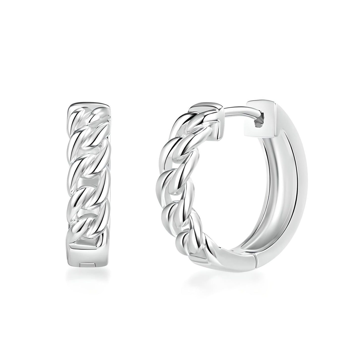 Sterling Silver Retro Chain Link Hoop Earrings - Mia Ishaaq