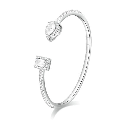 Sterling Silver Shining Cubic Zirconia Pave Open Bangle Bracelet - Mia Ishaaq