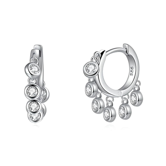 Sterling Silver Dangle Cubic Zirconia Drops Hoop Earrings - Mia Ishaaq