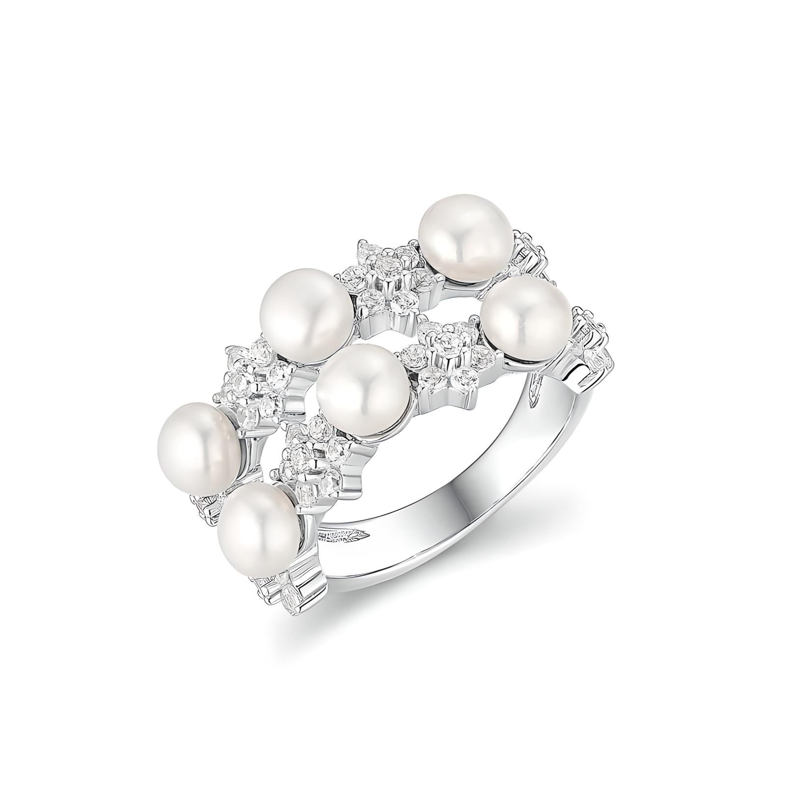 925 Sterling Silver Pearl & Zirconia Harmony Wedding Ring Band - Mia Ishaaq