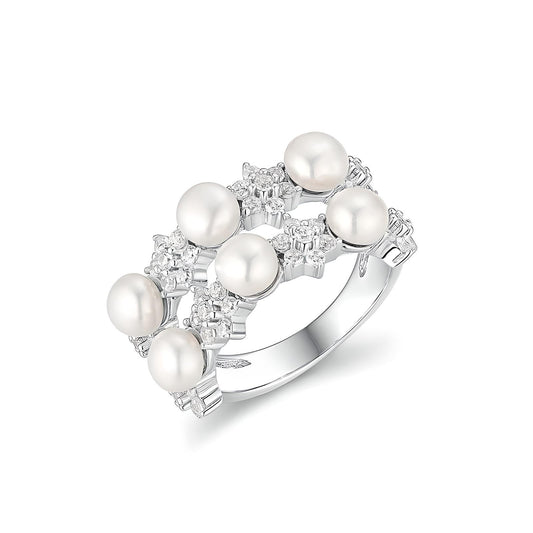 925 sterling silver dual band pearl ring - Mia Ishaaq