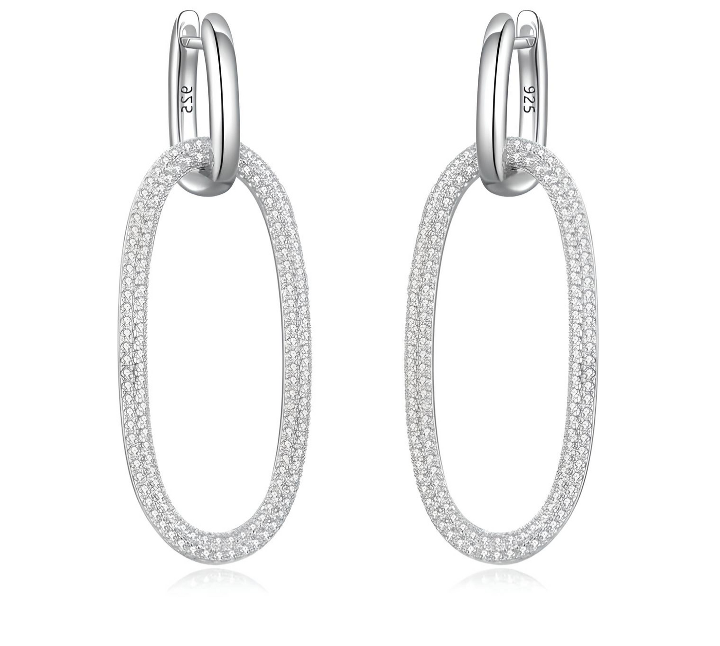 Sterling Silver Oval Dangle Earrings with Removable Cubic Zirconia Loops - Mia Ishaaq