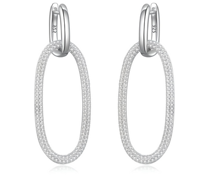 Sterling Silver Oval Dangle Earrings with Removable Cubic Zirconia Loops - Mia Ishaaq