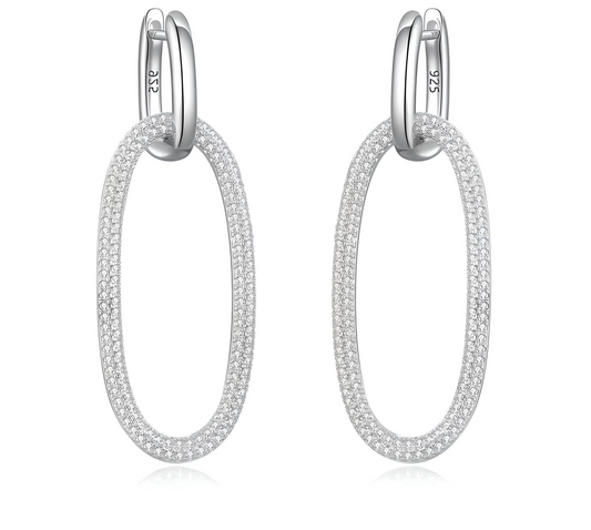 Sterling Silver Oval Dangle Earrings with Removable Cubic Zirconia Loops - Mia Ishaaq