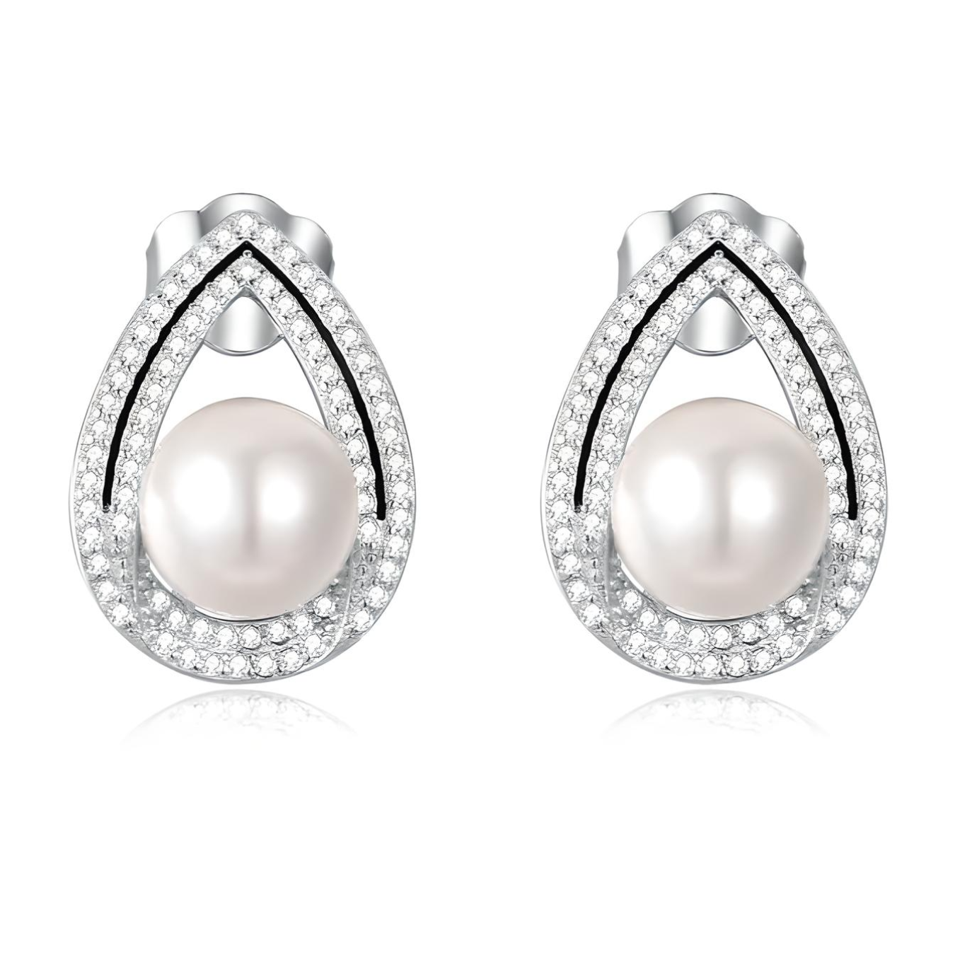 sterling silver shell pearl cubic zirconia stud earrings - Mia Ishaaq