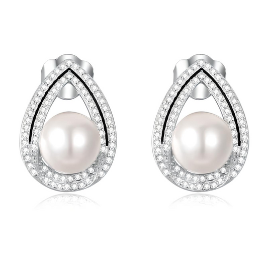 sterling silver shell pearl cubic zirconia stud earrings - Mia Ishaaq