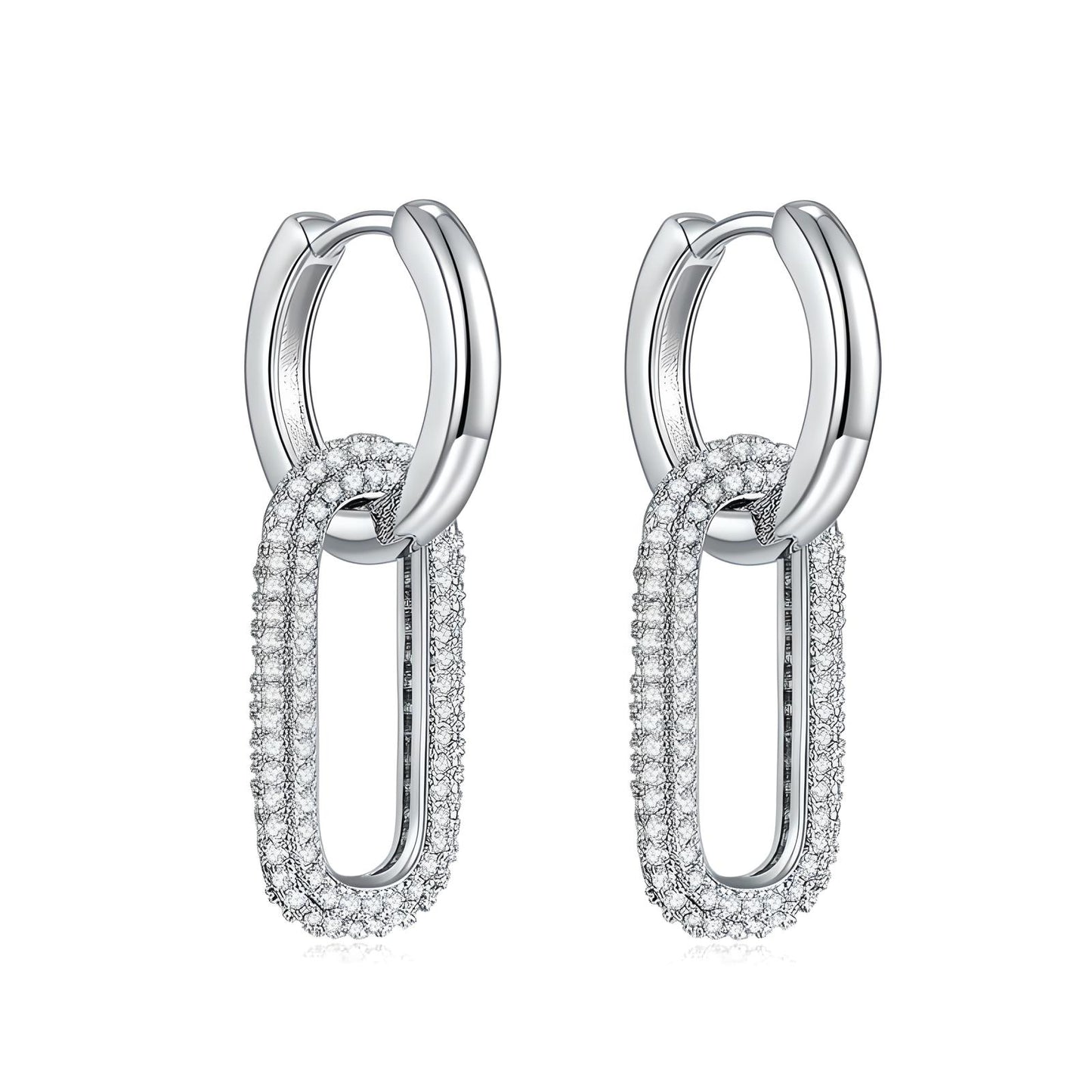 Sterling silver dangle hoop earrings with removable oval charm set in cubic zirconia - Mia Ishaaq