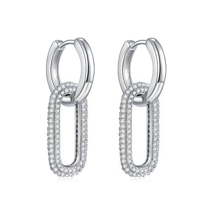 Sterling silver dangle hoop earrings with removable oval charm set in cubic zirconia - Mia Ishaaq