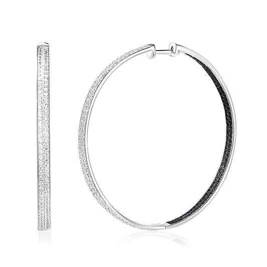 Sterling silver pave 2 tone black and silver cubic zirconia large hoop earrings - Mia Ishaaq