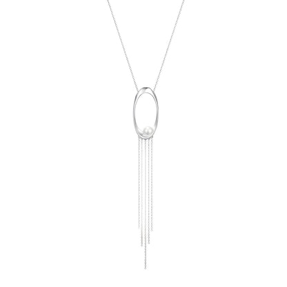 Sterling SIlver Tassel Chain Shell Pearl Necklace - Mia Ishaaq