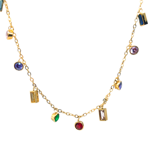 18k gold plated stainless steel waterproof and hypoallergenic multicoloured gemstone pendant necklace - Mia Ishaaq