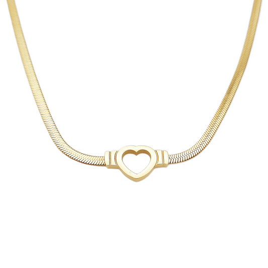 18k gold plated stainless steel heart pendant flat chain love necklace waterproof and hypoallergenic - Mia Ishaaq