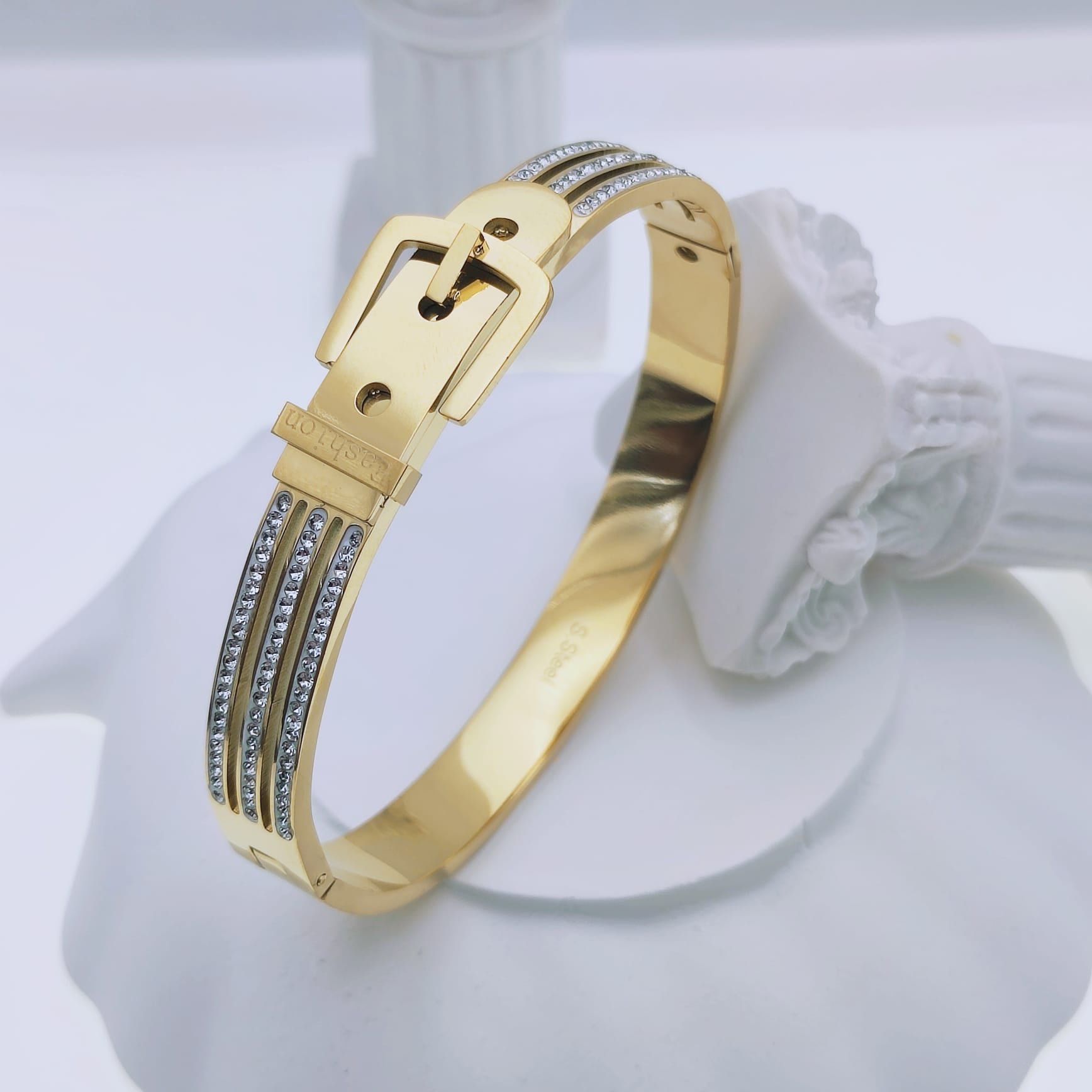 18k gold plated stainless steel waterproof fashion buckle bangle bracelet - Mia Ishaaq