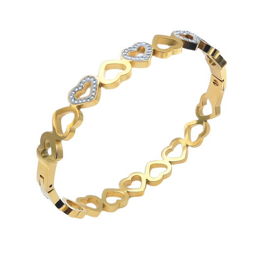 18k gold plated stainless steel joint hearts bangle bracelet waterproof hypoallergenic - Mia Ishaaq