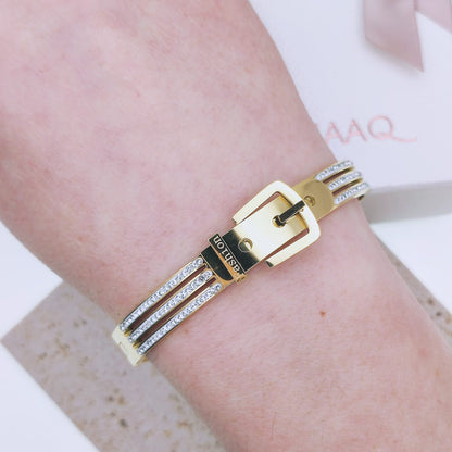 18k gold plated stainless steel waterproof fashion buckle bangle bracelet - Mia Ishaaq