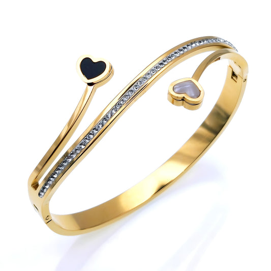 18k gold plated stainless steel waterproof hypoallergenic cubic zirconia bangle bracelet - Mia Ishaaq