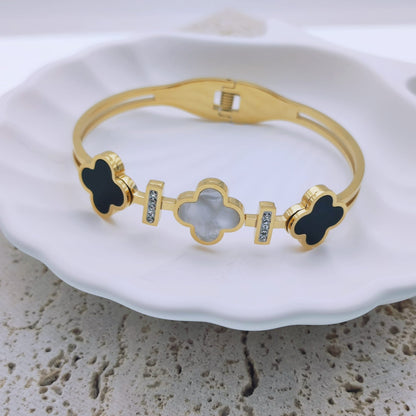 Gold waterproof four leaf clover crystal bangle bracelet - Mia Ishaaq