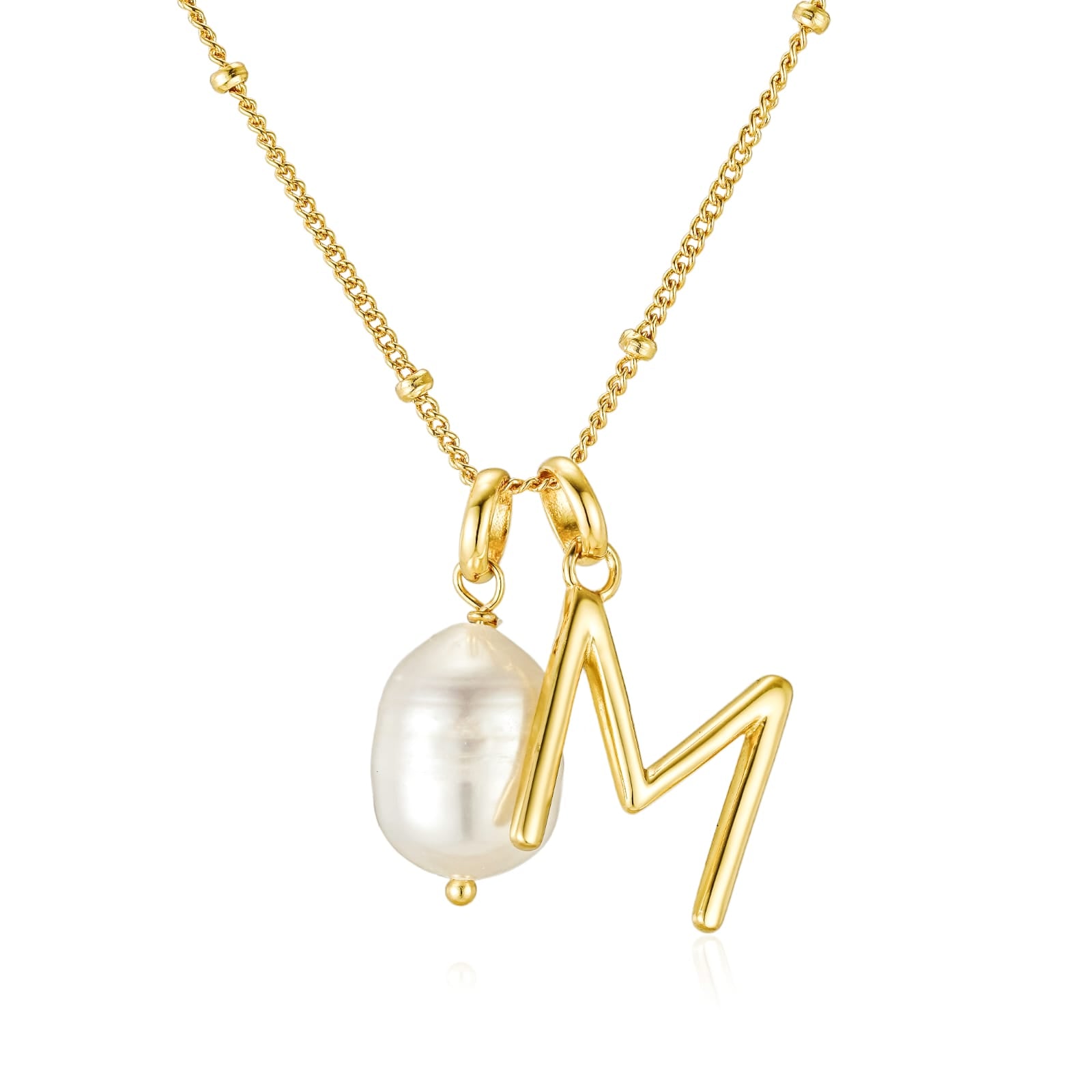 925 sterling silver 18k gold plated pearl charm initial letter pendant personalized necklace - Mia Ishaaq