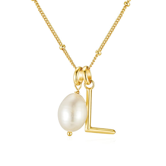 925 sterling silver 18k gold plated pearl charm initial letter pendant personalized necklace - Mia Ishaaq