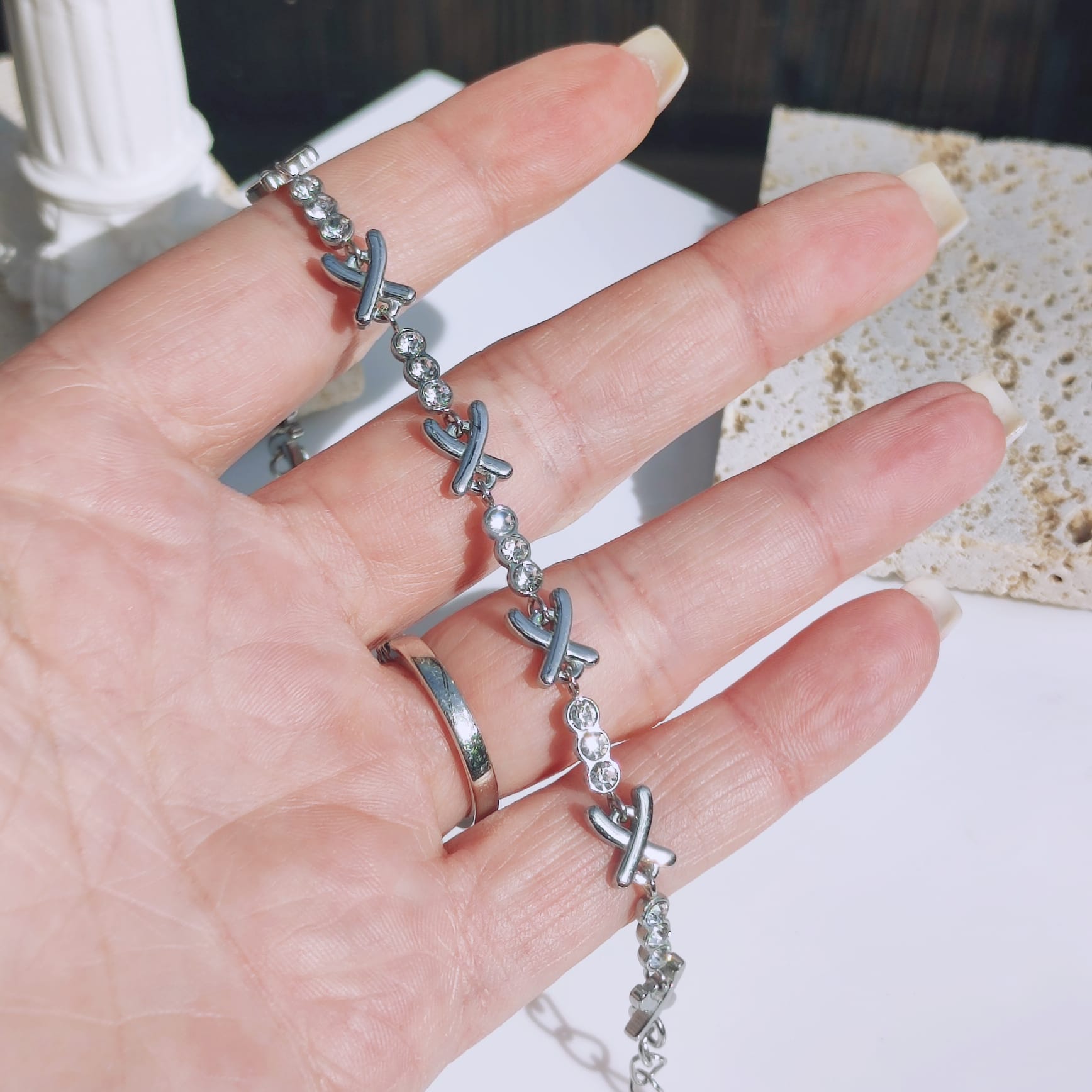 gemma owen inspired silver plated xo kiss cross crystal bracelet - Mia Ishaaq