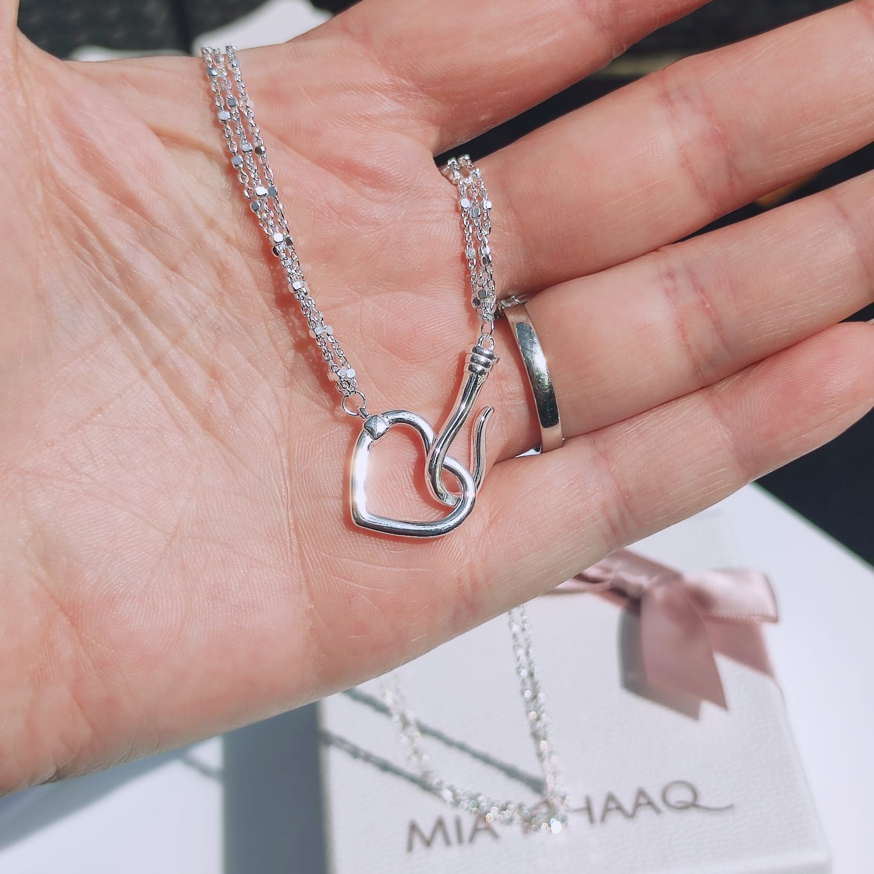 Sterling silver multi bead chain hook and heart lariat necklace - Mia Ishaaq