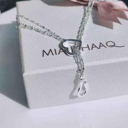Sterling silver multi bead chain hook and heart lariat necklace - Mia Ishaaq